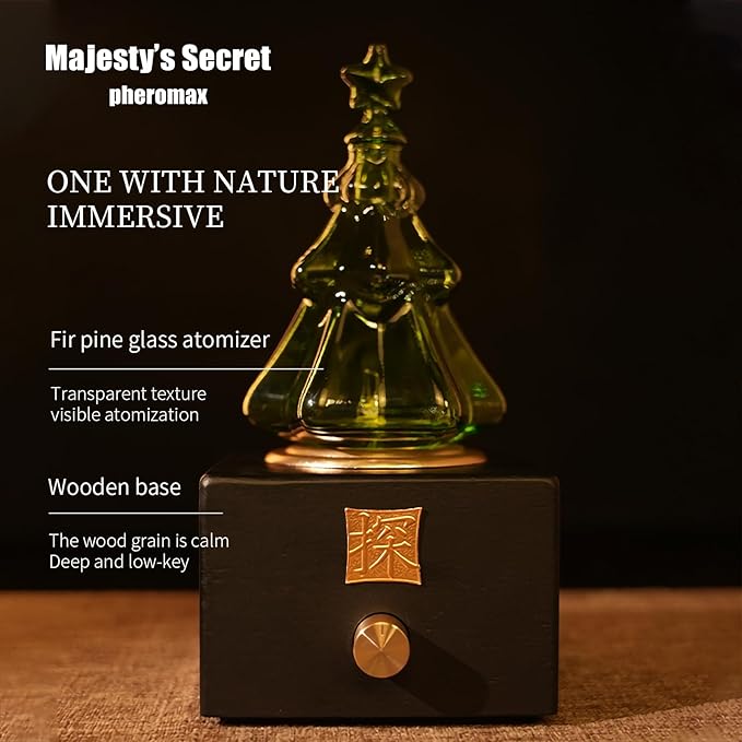 Waterless Essential Oil Diffuser for Aromatherapy – Hand-Blown Glass Christmas Tree Nebulizer with Wooden Base, Aluminum Alloy Knob, USB Rechargeable, 35-Hour Runtime for Women & Men