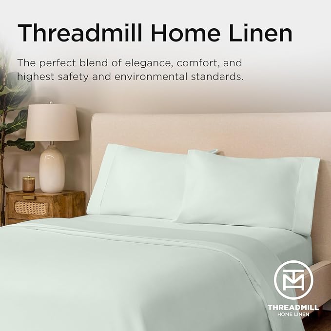 Threadmill Luxury King Size Pillow Cases 2 Piece Set| 800 Thread Count Sateen Weave | 100% Cotton Pillow Covers | Extra Long Staple Cotton | Comfortable Seaglass Pillow Protectors