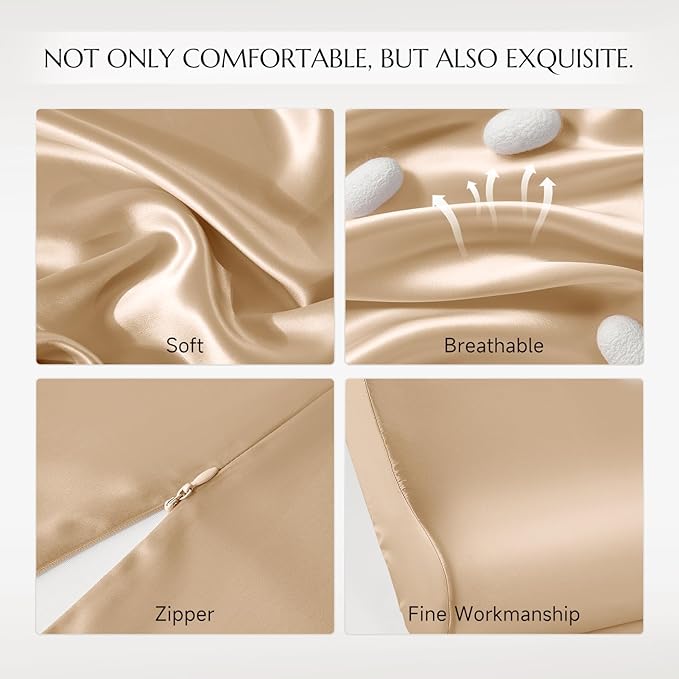 THXSILK 19 Momme 100% Mulberry Silk Pillowcase for Contour Memory Foam Pillow, Contour Pillow Case Cover, Cervical Pillow Case, Pack of 1(Champagne, 20"x12"x3.9"/2.7")