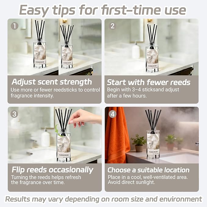 SCENTORINI Reed Diffuser Oil Refill, Clean Musk Essential Oil 6.76 Fl Oz, Natural Long Lasting Aromatherapy Fragrance Oil for Home Bedroom Bathroom Office Spa Air Freshener Home Decor
