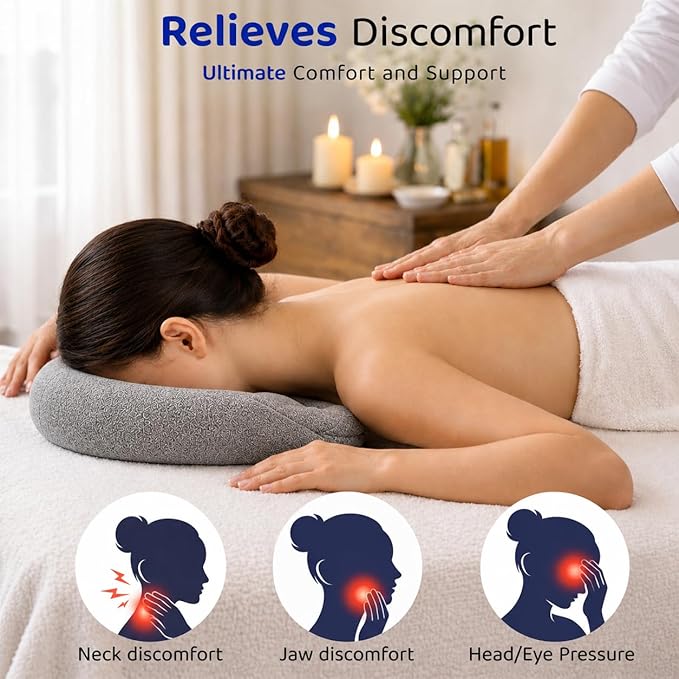 Round Face Down Pillow for Massage, Lash Extensions & Facials – Breathable Prone Support Cushion with Face Hole, Soft Neck & Head Comfort Pillow for Spa, Salon, Tattoo, Stomach Sleeping & Home Use
