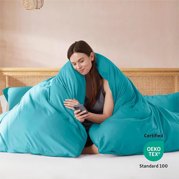Nestl King Duvet Cover Set with Comforter Insert - Teal 4 Piece 104x90 Duvet Cover & 2 Pillow Shams with White Quilted Down Alternative Comforter, Ultra Soft, All Season