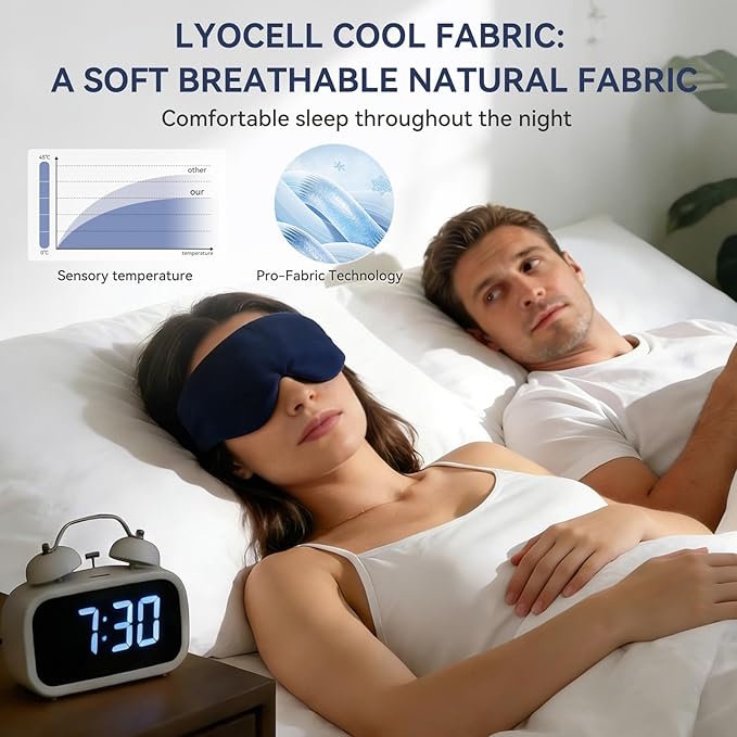 Lyocell Weighted Sleep Eye Mask for Women Men, 5.3oz & 7oz, Removable Washable Weighted Bag, Light Blocking Eye Cover, Soft Eye Shade for Travel Essentials, Office Naps, Gift,Dark Blue
