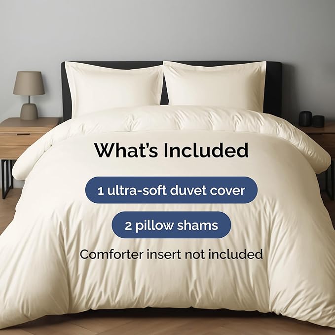 Duvet Cover King Size Set - Extra Soft King Duvet Cover 104" x 90" with 2 Pillow Shams - Hotel Luxury, Easy Care & Fade Free w/ Zipper Closures & Ties - All Season, Comfy and Breathable (Off White)