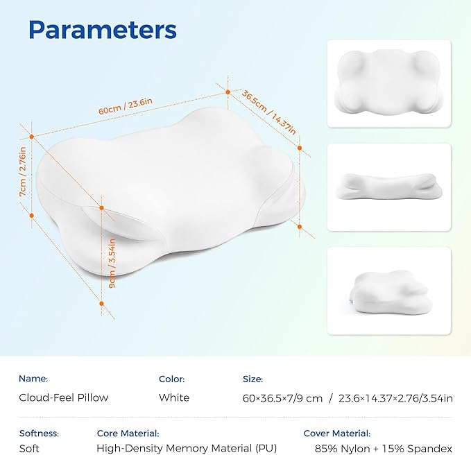 Melow Sleep Pillow, Memory Cloud Pillow, Ergonomic Pillows for Neck Pain Relief with Breathable Pillowcase, 3 Sleep Zones, 2 Types of Neck Support, Suitable for Back/Side/Stomach Sleeping.