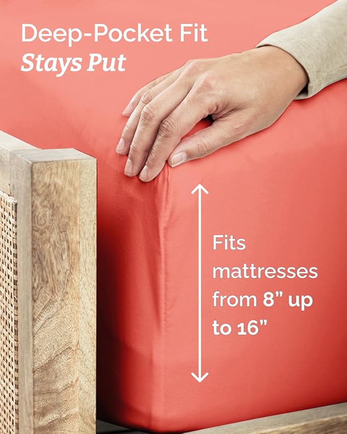 Twin XL 4 Piece Sheet Set - Comfy, Breathable & Cooling - Hotel Luxury Bedding for Women, Men, Kids, Teens and Children - 1 Flat & 1 Fitted Sheet & 2 Pillowcases w/ Deep Pockets - Wrinkle Free - Coral