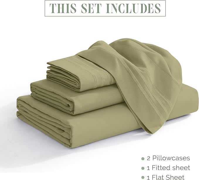 Elegant Comfort Luxury 1500 Premium Hotel Quality Microfiber 4-Piece Sheet Set - Soft, All Around Elastic 18-24 Inches Deep Fitted Sheet - Extra Deep Pocket Sheets, King, Sage/Green