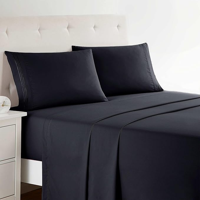 Clara Clark Bed Sheets, Premier 1800 Series 4 Piece Bed Sheet Set, Deep Pocket, Wrinkle, Fade, Stain Resistant, Luxury Soft Bedding Sheets & Pillowcases, Twin, Black