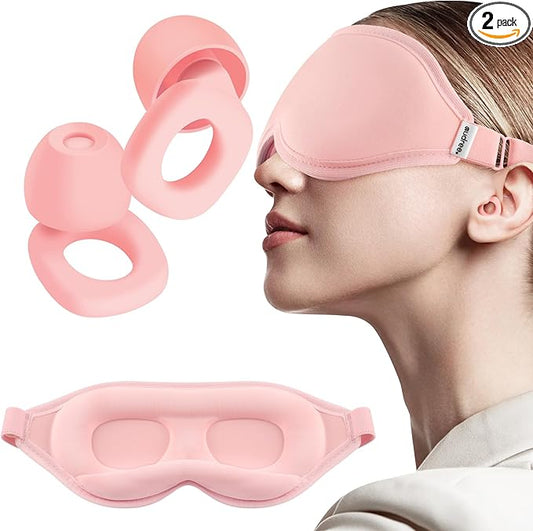 Audree Earplugs-Eye Mask for Sleeping - Complete Sleep Solution with Sleep Ear Plugs and 100% Light Blocking Eye Mask for Men and Women | Ideal for Travel, Napping, Gift, Meditation, Shift Work, Pink
