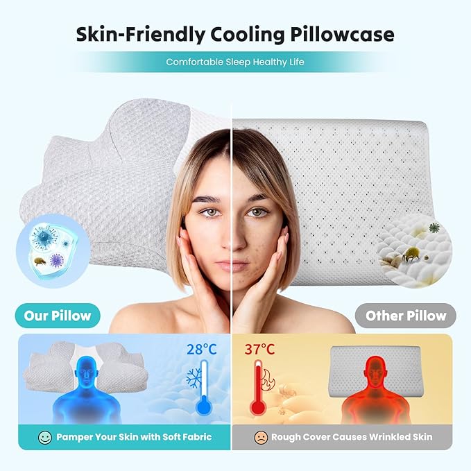 NEWBULIG Cervical Neck Pillow - Ergonomic Memory Foam Pillow for Neck Pain Relief, Contour Orthopedic Bed Pillow for Side, Back & Stomach Sleepers with Neck Support, 24" Lx15 W, Grey