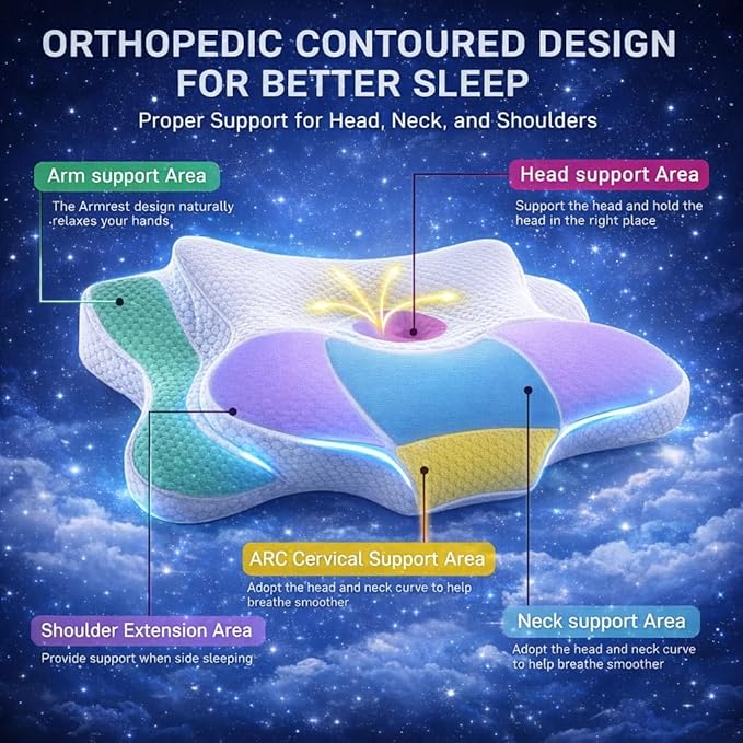 Cervical Pillow for Neck Pain Relief, Ergonomic Dual-Height Memory Foam Pillow with Cooling Breathable Cover for Side, Back & Stomach Sleepers –Beige