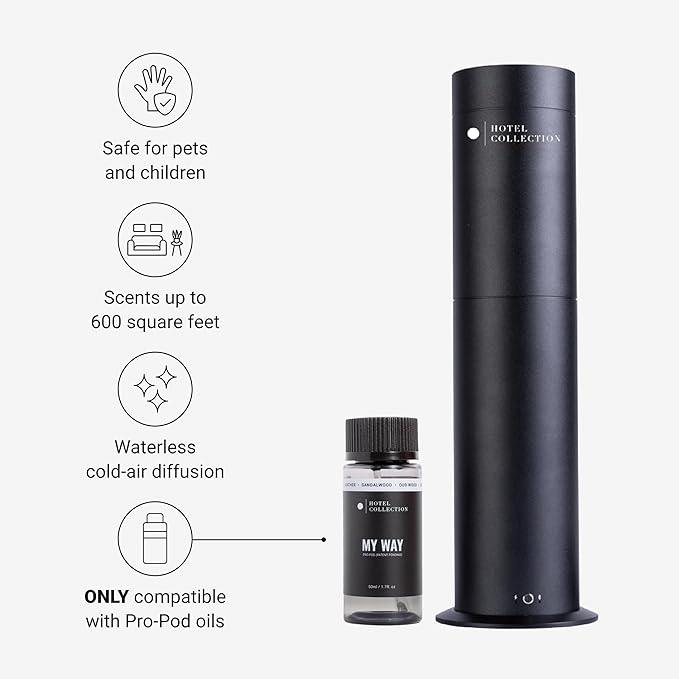 Hotel Collection-Studio Pro Essential Oil Diffuser-600 sq ft Coverage-Cordless & Portable with Remote-Cold-Air Diffusion Technology-Air Freshener-Black-Works Exclusively with Pro Pod Bottles