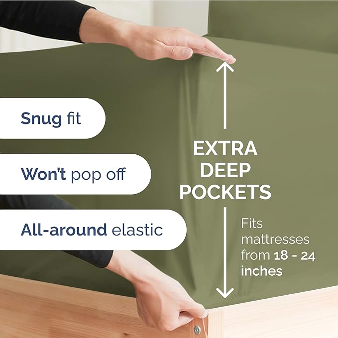 Extra Deep Twin Sheet Set - 3 Piece Breathable & Cooling Bed Sheets - Easily Fits 18 to 24 inch Mattress - Ultra Soft, Wrinkle & Fade Free with Extra Deep Pockets - Hotel Luxury Bedding - Sage Green