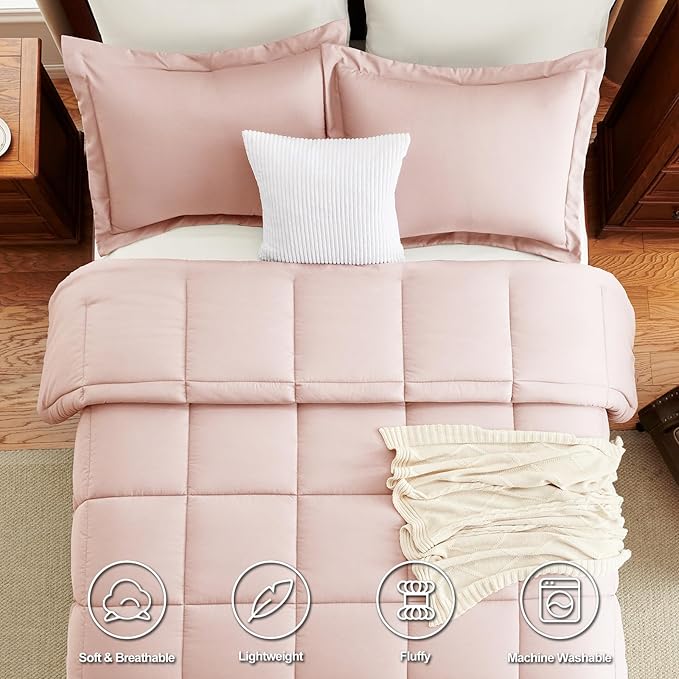 CozyLux Full Size Comforter Sets - Blush Pink Comforter Full Size, 3 Pieces Box Stitched Bed Set for All Seasons, Soft Lightweight Bedding Sets with 1 Down Alternative Comforter and 2 Pillow Shams