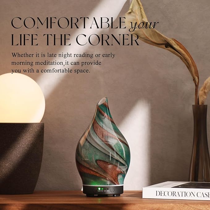 Porseme 150ml Essential Oil Diffuser Glass Color Changing Aroma Air Diffusers Aromatherapy Ultrasonic Cool Mist Humidifier 6 Running Hours Waterless Auto-Off for Sleeping Yoga Office Spa (Teal Green)