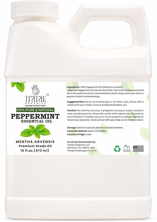 16 fl oz - Peppermint Essential Oil 100% Pure, Uncut and Natural, 16 fl oz - Peppermint Essential Oil for Aromatherapy, Diffuser, Hair Care, Skin Massage - with Dropper