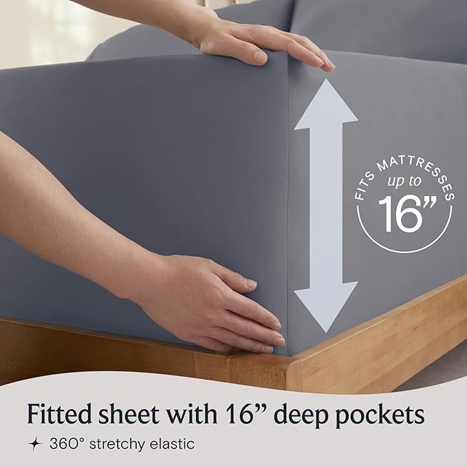 LuxClub 4 PC King Size Sheet Set Deep Pockets 18" Wrinkle Free Cooling Bed Sheets Machine Washable Hotel Bedding Silky Soft - Light Grey King