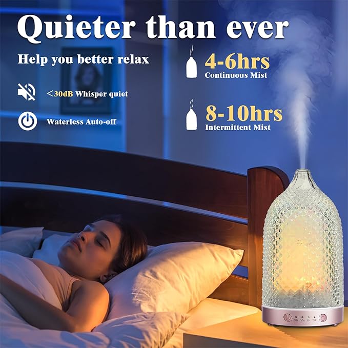 Glass Essential Oil Diffuser, 7 Colors Glass Diffusers for Essential Oils with 2 Mists Remote Control Auto-Off Timer, 200ML Aromatherapy Diffuser for Home Office Bedroom (Rose Gold)