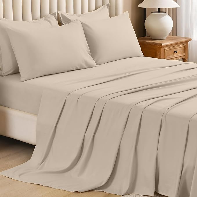 Litanika Comforter Full Size Set Khaki - 7 Pieces Bed in a Bag Full Bedding Comforter Sets, Plain Lightweight Bed Set with Comforter, Sheets, Pillowcases & Shams