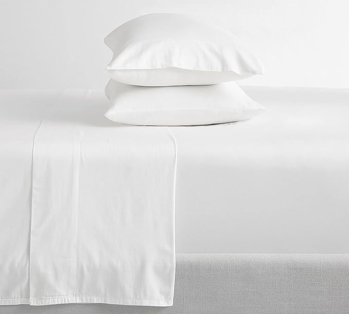 Feather & Stitch Softest 100% Cotton Sheets, 300 Thread Count Percale Weave Bedding, 16" Deep Pocket, Cooling Sheets, Breathable Bed Set, Hotel Premium Quality (Full, White)