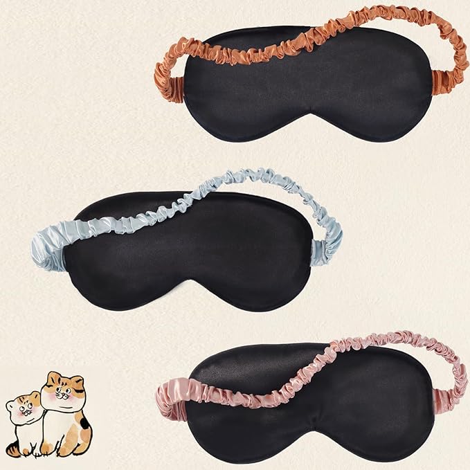 Sleep Masks, 3 Packs Silky Satin Eye Masks for Sleeping,Effective Light Blocking Blindfold for Men Women, Cute Cat Paw Design, with No-Pressure Elastic Strap