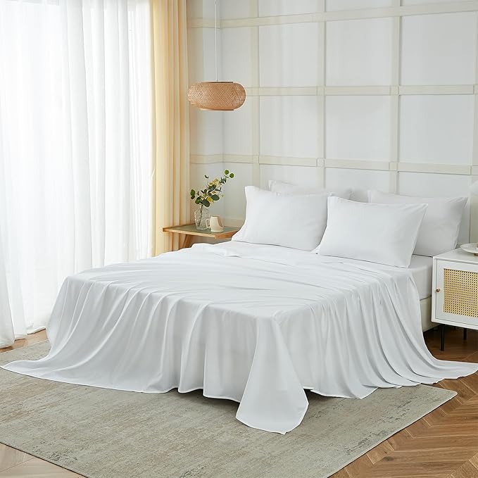 ILAVANDE White King Sheets Set 6 Piece,Hotel Luxury Super Soft 1800 Series Microfiber Bed Sheets King Set-Wrinkle & Fade Resistant-14 Deep Pockets Sheets for King Size Bed(King,White)
