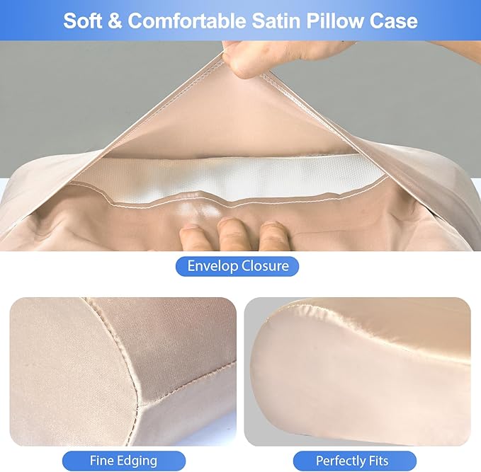 Satin Pillowcase for Contour Memory Foam Pillows, 20" x 12.6" x 4.1"/3.2" Cervical Pillow Case, Soft Pillow Cover for Sleeping Pillows (Champagne)