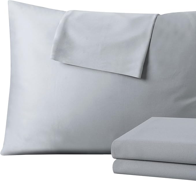 4 Pack 100% Egyptian Cotton King Pillow Protector with Hidden Zipper, 400 Thread Count Pillow Covers, Sateen Weave Cooling Bed Pillow Cases, Soft Breathable Non Noisy Easy Care (Gray)
