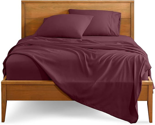 Bare Home Queen Sheet Set - 1800 Ultra-Soft Microfiber Queen Bed Sheets - Double Brushed - Deep Pockets - Easy Fit - 4 Piece Set - Bedding Sheets & Pillowcases (Queen, Burgundy)