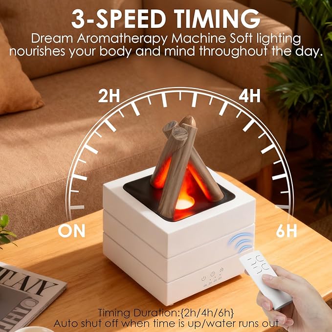 Bonfire Essential Oil Diffuser, 280ml Ultrasonic Flickering Flame Aroma Diffuser with 7 Color LED Lights, Remote & Timer Humidifier, Campfire Diffusers for Bedroom Yoga Home Office Decor Gift