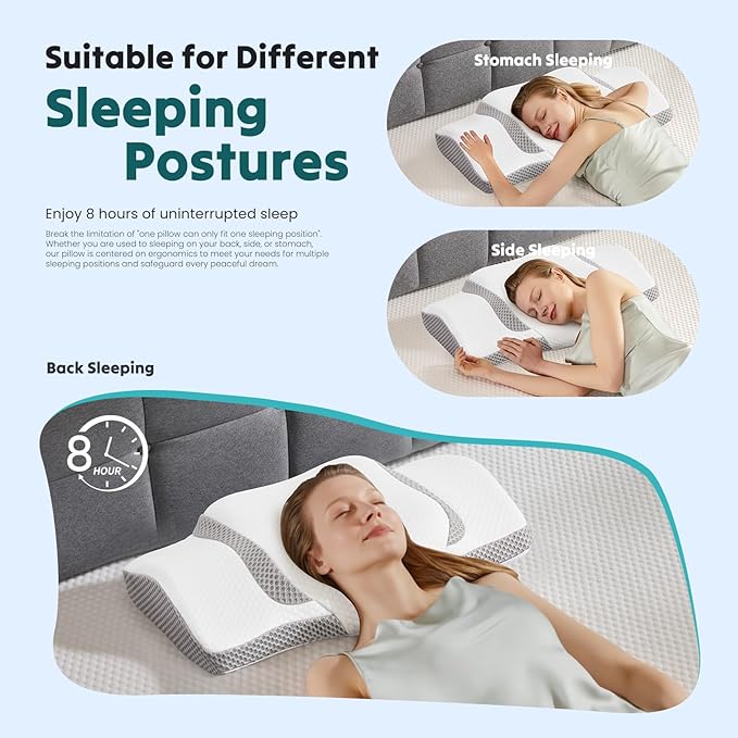 DUMOS Cervical Neck Pillow for Neck Pain Relief, Cooling Memory Foam Pillows for Sleep Apnea, Soft Side Sleeper Pillow Orthopedic Support Ergonomic Pillow for Stomach Back Stomach Sleepers