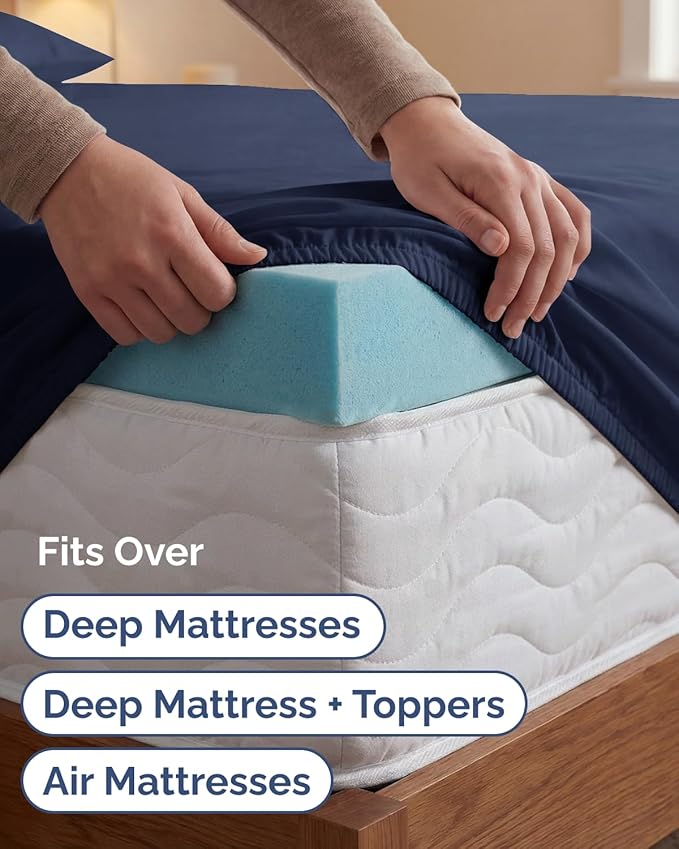 Extra Deep Twin XL Sheet Set - 4 Piece Breathable and Cooling Sheets - Hotel Luxury Bedding for Women, Men, Kids & Teens - Easy & Secure Fit - Soft and Wrinkle Free - Extra Deep Pockets - Navy Blue