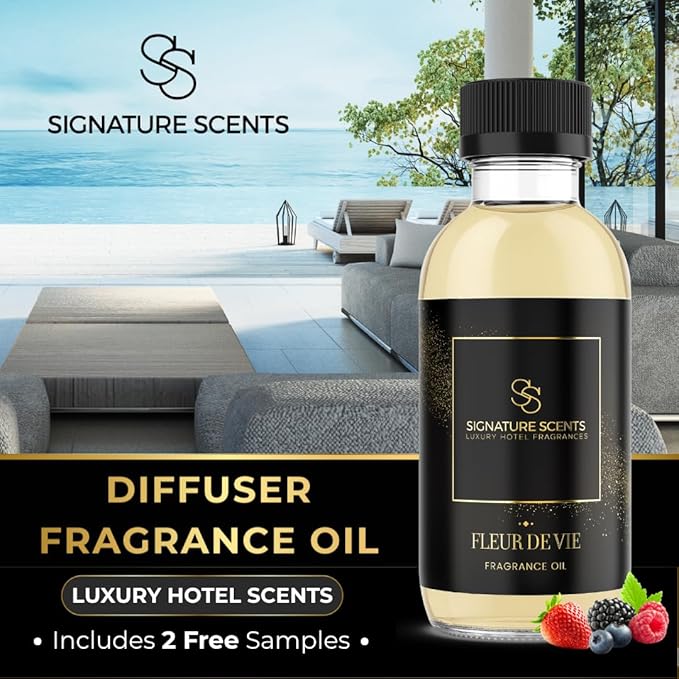 Signature Scents: Luxury Hotel Inspired Fragrance Oils for Diffusers - 4.05 Fl Oz with Bonus Samples (4.05 Fl Oz, Fleur De Vie)