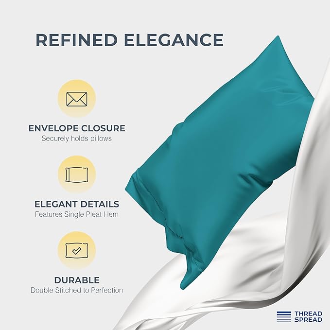 THREAD SPREAD 100% Egyptian Cotton King Size Pillow Cases Set of 2 - Luxury 1500 Series Pillow Cases King Size (Teal), Soft Cooling Envelope Closure Hotel Quality Egyptian Cotton Pillowcases