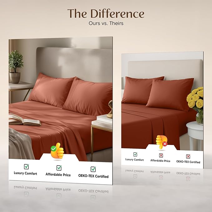 Utopia Bedding Full Size Sheet Set – 4 Piece Bed Sheets, Soft and Breathable Microfiber, Includes 1 Fitted Sheet, 1 Flat Sheet and 2 Pillowcases – OekoTex (Orange)
