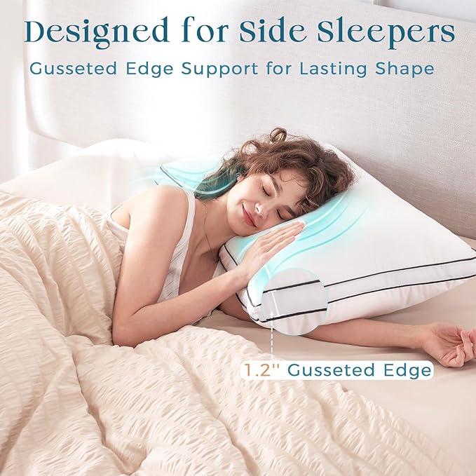 MUXHOMO Bed Pillows Standard Size Set of 4, Full Size Gusseted Bed Pillows for Side, Back, and Stomach Sleepers, Hotel Quality, Oeko-Tex Certified Fluffy Supportive Down Alternative Filling, 4 Pack