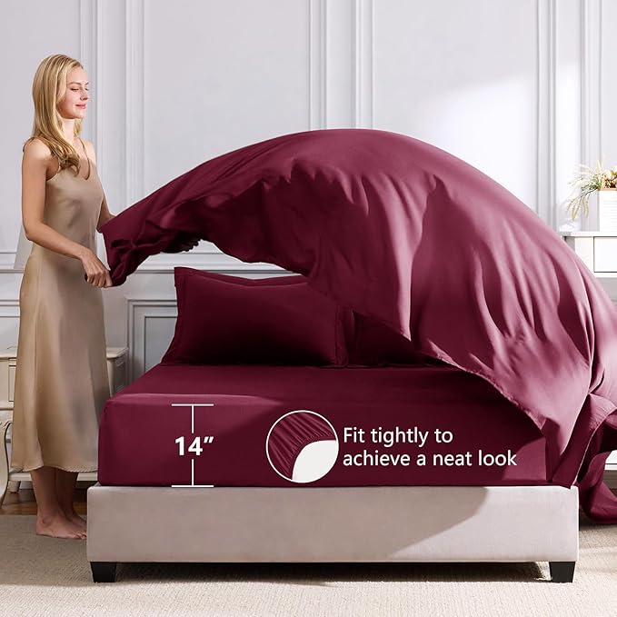 CozyLux Oversized King Comforter Set Burgundy - 7 Pieces Bed in a Bag Comforter Set with Sheets, Luxury Soft Bed Set, Bedding Set with Down Alternative Comforter, Sheets, Pillowcases & Shams, Red