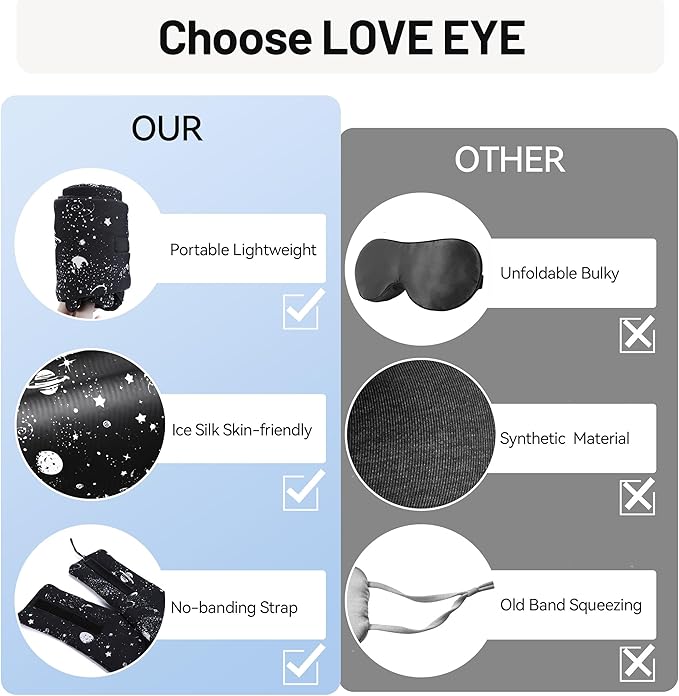 LOVE EYE Dual Side Sleep Mask,Ice Silk Eye Sleeping Mask & Blindfold with Adjustable Strap,Warm and Cool Side Total Blackout Eye Covers for Women Men Sleep Travel Nap