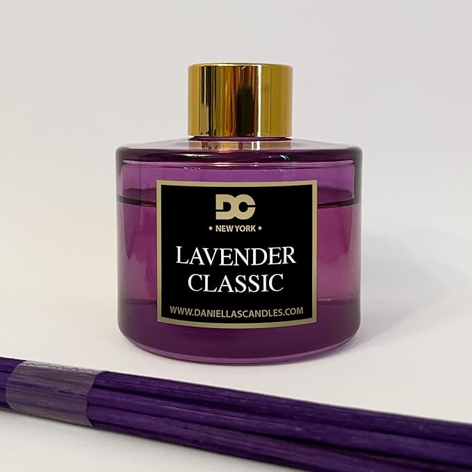 Daniella's Candles Reed Diffuser Set, Lavender Classic, Scented Diffuser with 8 Rattan Sticks, Home Fragrance, Long Lasting Oil Up to 20 Weeks
