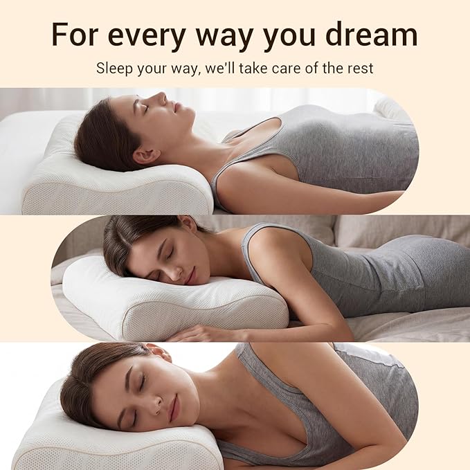 Cervical Memory Foam Pillow for Sleeping, Ergonomic Neck Pain Relief Support for Side, Back, and Stomach Sleepers, Breathable Contoured Design