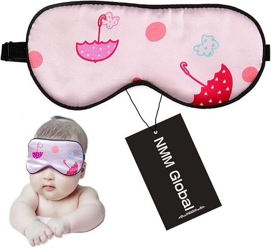 100% Natural Silk Sleep Eye Mask Kids, Cute Night Sleeping Mask with Adjustable Elastic Strap for Newborn (Baby Cute Pink)
