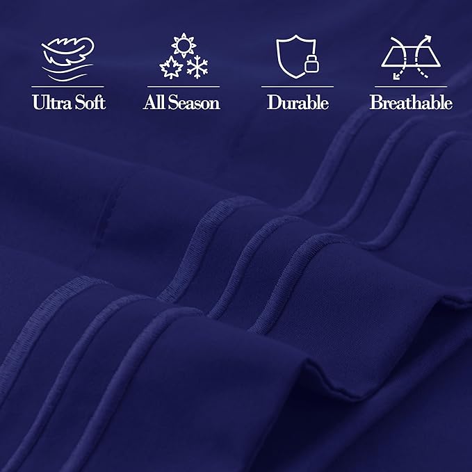 Mocassi 1-Piece Premium Body Pillowcase 1800 Series Hotel Quality Microfiber - Soft and Breathable with 3-Line Embroidery Wrinkle and Stain Resistant, Easy Care, 21" x 54", Imperial Blue