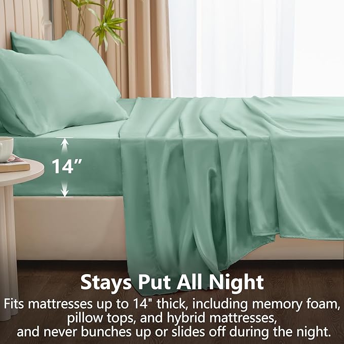 CozyLux Satin Sheets King Size Sheet Set - 4 Piece Silky King Sheets, Luxury Aqua King Bed Set with Smooth and Soft Microfiber, Includes 1 Fitted Sheet, 1 Flat Sheet and 2 Pillowcases