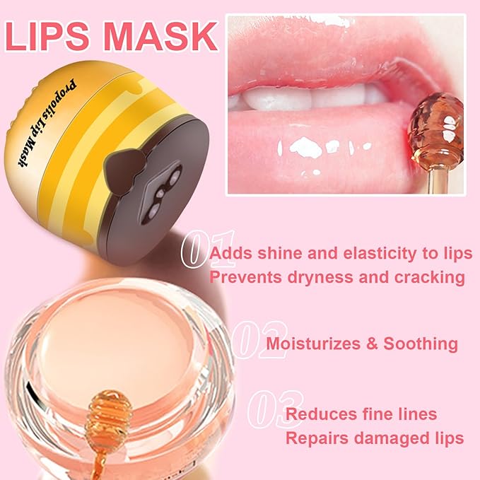 Clouds Propolis Peach Lip Balm – Moisturizing Lip Sleeping Mask for Dry Lips, Hydrating & Exfoliating Lip Treatment with Natural Bee Extract & Peach Essence, Honey Pot Design