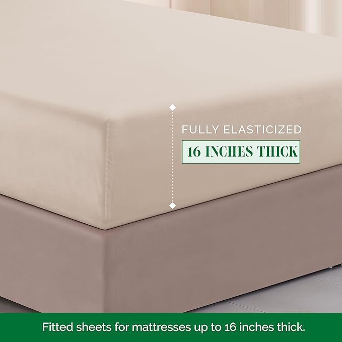 Elegant Comfort Luxurious 1500 Premium Hotel Quality Microfiber Three Line Embroidered Softest 4-Piece Bed Sheet Set, Wrinkle and Fade Resistant, Twin/Twin XL, Cream