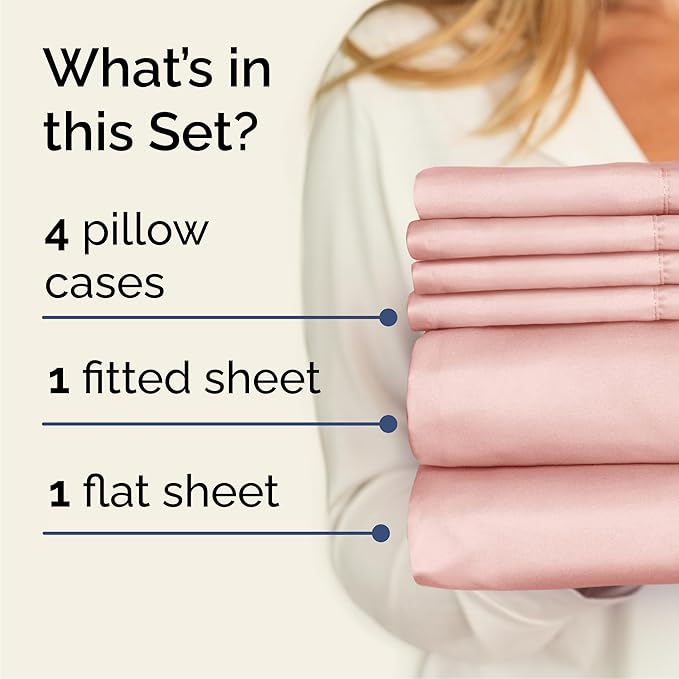 Cal King 6 Piece Sheet Set - Comfy, Breathable & Cooling - Soft Hotel Luxury Bedding for Women, Men, Kids, Teens and Children - 1 Flat & 1 Fitted Sheet & 4 Pillowcases with Deep Pockets - Baby Pink