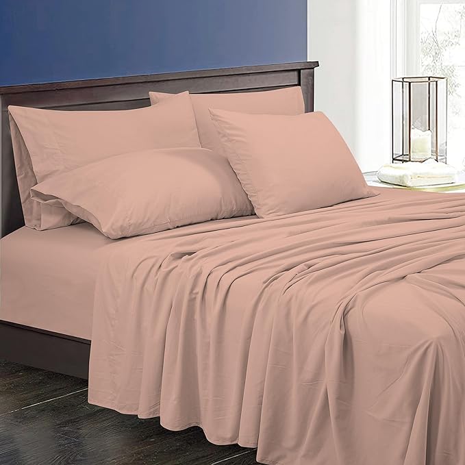ROYALE LINENS 4 PC Queen Sheets Set - Soft Brushed 1800 Microfiber Bedding - 1 Fitted, 1 Flat Sheet, 2 Pillowcases - Wrinkle Free & Fade Resistant - Hotel Luxury Bed Sheets Set (Dusty Rose, Queen)