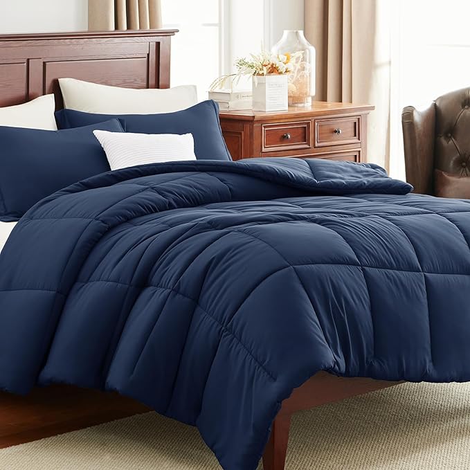 CozyLux Twin/Twin XL Comforter Set Navy Blue - 2 Pieces Box Stitched Twin Bed Set for Teen Boys and Girls with All Season, Soft Bedding Sets with 1 Down Alternative Comforter and 1 Pillow Sham