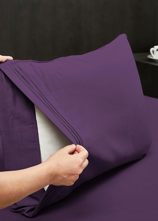 Mocassi Pillowcases 1800 Premium Hotel Quality - Easy Care, Smooth Weave, Wrinkle and Stain Resistant, Easy Slip-On, 2-Piece Set, Standard/Queen Pillowcase, Purple