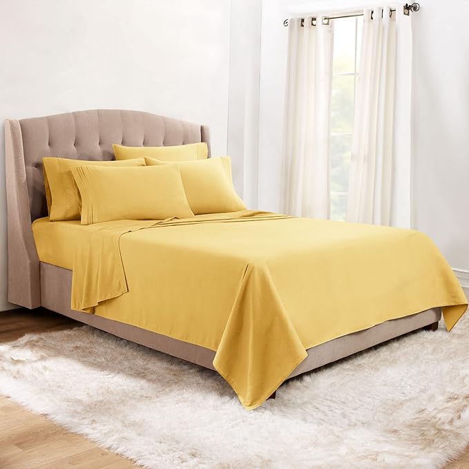 Clara Clark Twin XL Sheets, 5 Piece Set - Hotel Luxury Bed Sheets, Super Soft Bedding Set, Twin XL Size, Mellow Yellow